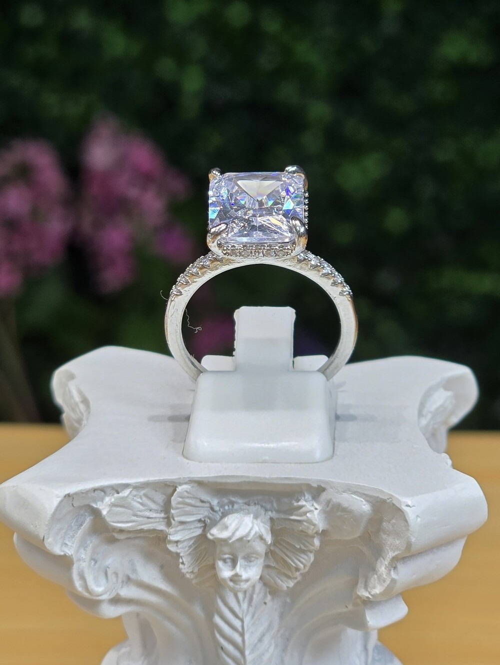 White Solitaire Cushion-Cut Engagement Ring - Women Jewelry - Picture 8 of 10